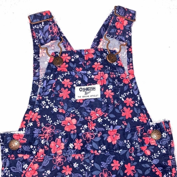 Oshkosh bright pink floral lightweight navy overalls 6m - Picture 2 of 7